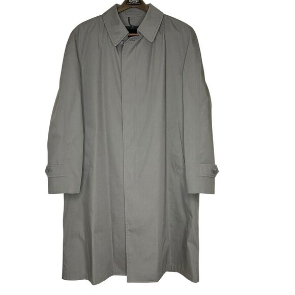 NEW London Fog Trench Coat Gray Mens Size 44S Andes Detachable Liner NWOT